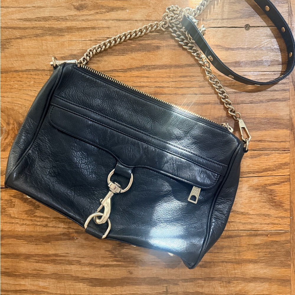 Rebecca Minkoff Black Leather Crossbody Bag with Silver hardware Chain Strap - Picture 6 of 8